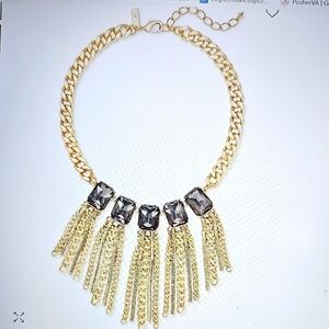 NWT I.N.C. International Concepts Stone & Chain Tassel Statement Necklace 17"+3"